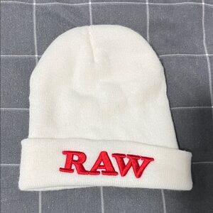 White Beanie with Red Embroidery